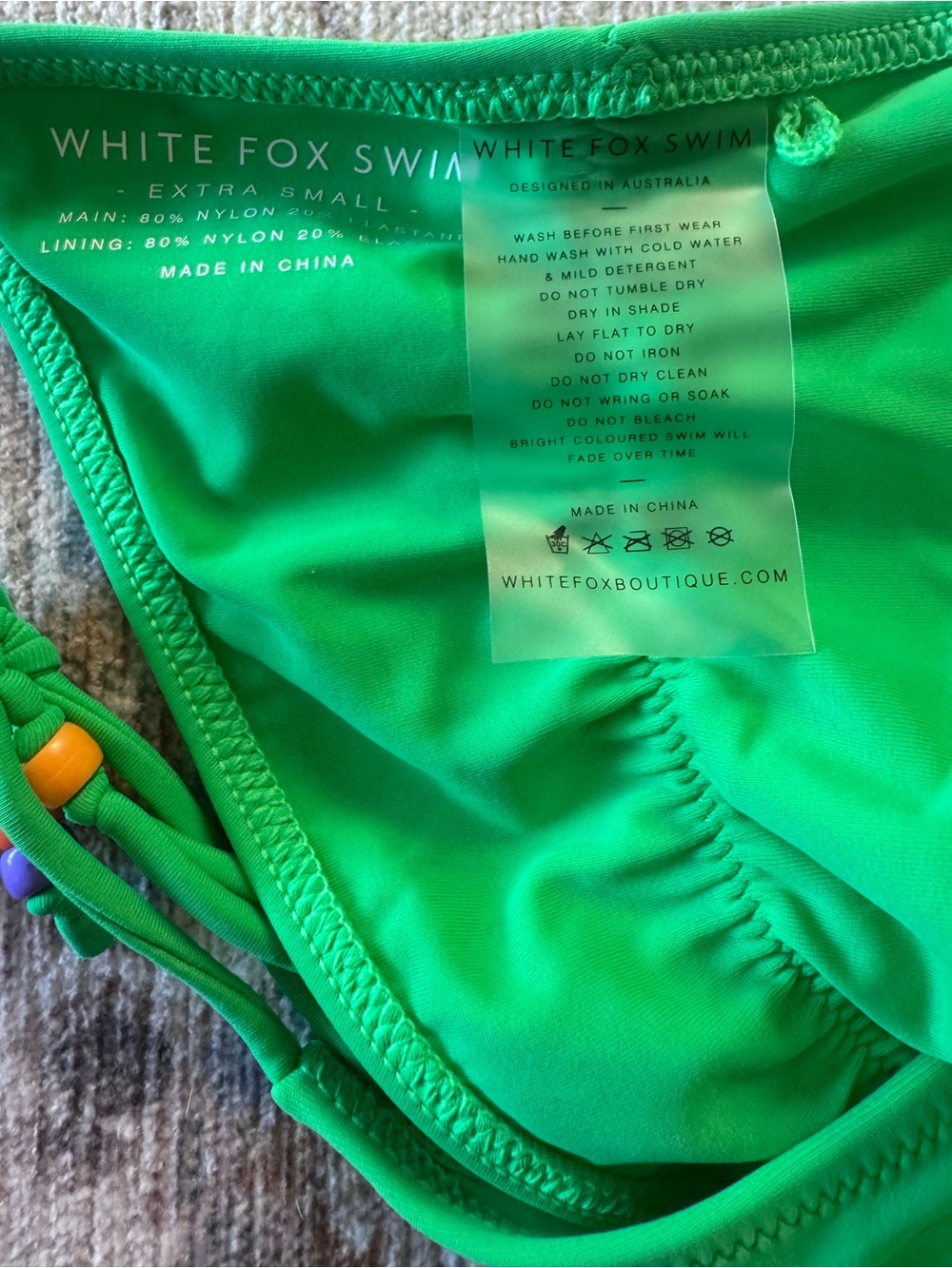 White Fox Boutique Green String Bikini with Bead Accents - Picture 4 of 5